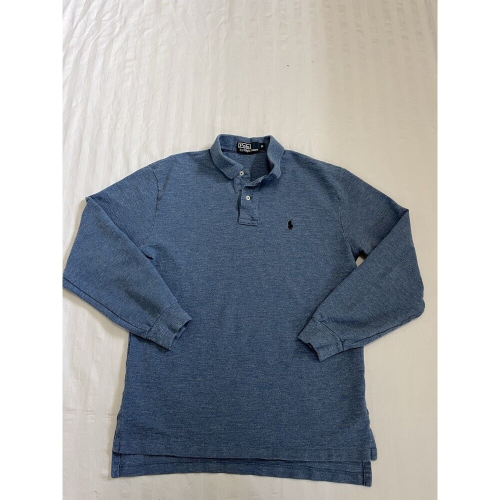 Polo by Ralph Lauren Shirt Mens Medium M Blue Textured Chambray Look Long Sleeve